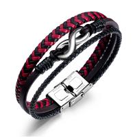 cuir PU bracelet, avec acier inoxydable, Résistant & Résistant à la corrosion & multicouche & pour homme, noir et rouge, 27mm Environ 7 pouce, Vendu par brin