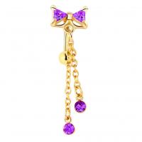 Anneau de ventre en acier inoxydable, Noeud papillon, Placage de couleur d'or, pour femme & avec strass, plus de couleurs à choisir, 1.2mm, 6mm, 3mm, Vendu par PC