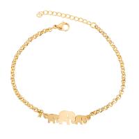 Brass Bracelets, Elephant, gold color plated, rolo chain & for woman Approx 7.09 Inch 