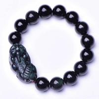 Black Obsidian Bracelet, Mythical Wild Animal, handmade, Unisex 