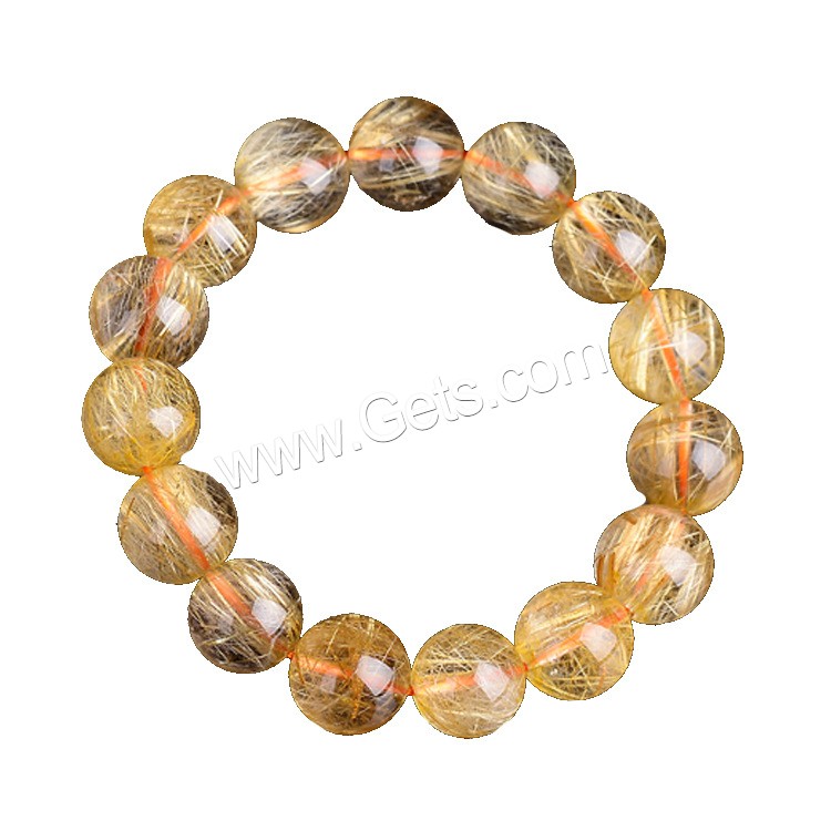 Rutilated Quartz Bracelet, Round, Unisex & different size for choice, golden, Sold By Strand