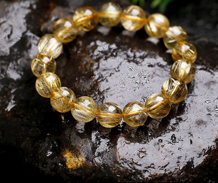 Rutilated Quartz Bracelet, Round, Unisex & different size for choice, golden, Sold By Strand