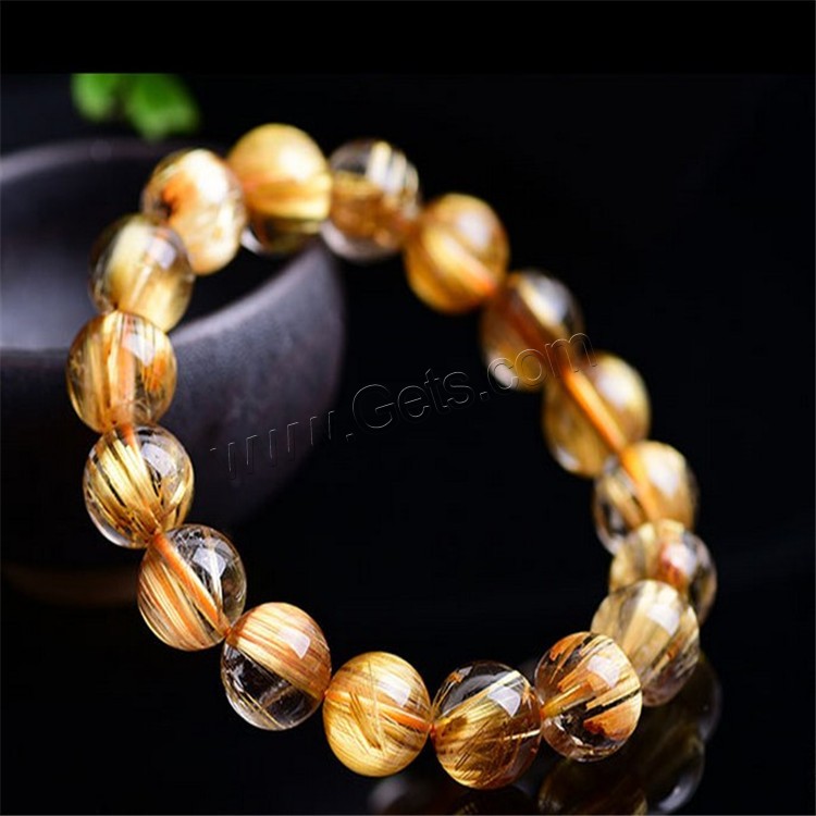 Rutilated Quartz Bracelet, Round, Unisex & different size for choice, golden, Length:Approx 7.5 Inch, Sold By Strand