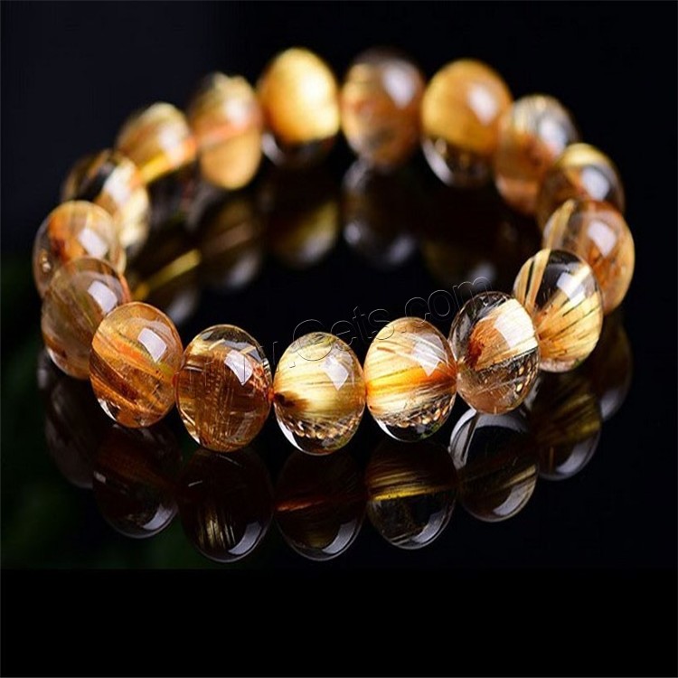 Rutilated Quartz Bracelet, Round, Unisex & different size for choice, golden, Length:Approx 7.5 Inch, Sold By Strand