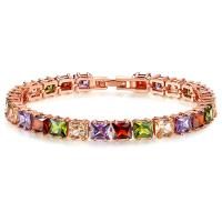 Cubic Zirconia Brass Bracelets, Square, rose gold color plated, for woman & with cubic zirconia, multi-colored, 9mm Approx 7.5 Inch 