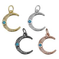 Colgante de Micro Pavé de Zirconía Cúbica, metal, con Ópalo, Luna, chapado, micro arcilla de zirconia cúbica, más colores para la opción, 13x17x2mm, agujero:aproximado 4mm, Vendido por UD