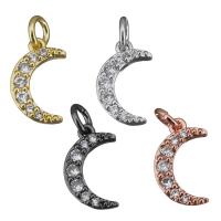 Cubic Zirconia Micro Pave Brass Pendant, Moon, plated, micro pave cubic zirconia Approx 3mm 