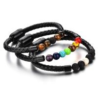 Pulsera de Piedras Preciosas, con Cordón del PU & acero inoxidable, chapado en color plomo negro, diferentes materiales para la opción & unisexo, longitud:aproximado 9.1 Inch, Vendido por Sarta