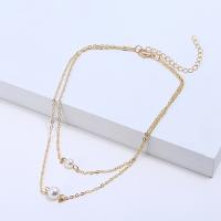 Mode Collier Choker, alliage de zinc, avec Plastique ABS perle, plaqué de couleur d'or KC, chaîne ovale & pour femme Environ 11.8 pouce, Vendu par brin