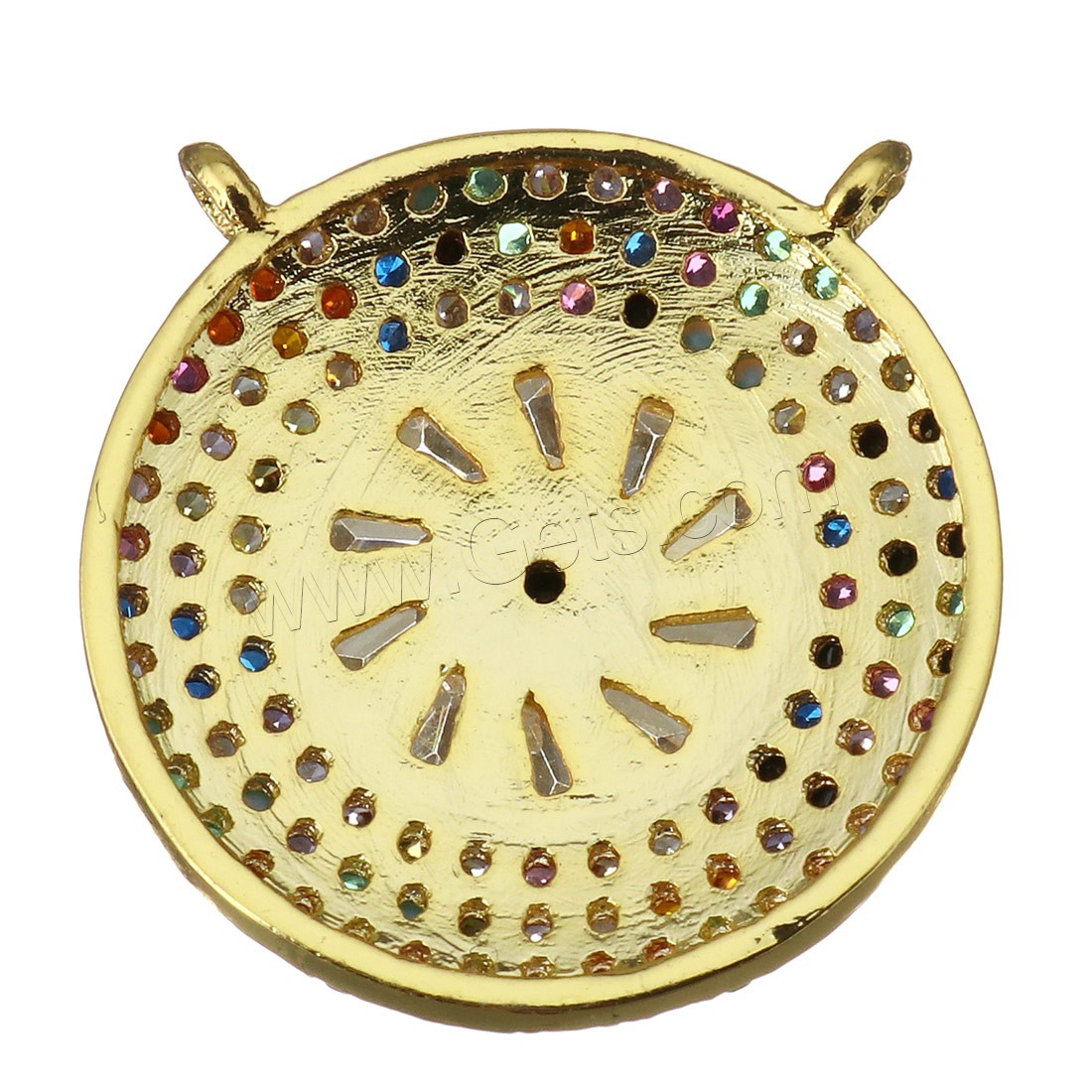 Cubic Zirconia Micro Pave Brass Pendant, Flat Round, plated, micro pave cubic zirconia & double-hole, more colors for choice, 18x18x4mm, Hole:Approx 1.5mm, Sold By PC