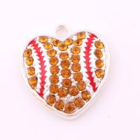 Colgantes de Aleación de Zinc en Forma de Corazón, Corazón Aplanada, Plateado plateado grueso, con diamantes de imitación, 20mm, agujero:aproximado 1.5mm, 10PCs/Bolsa, Vendido por Bolsa