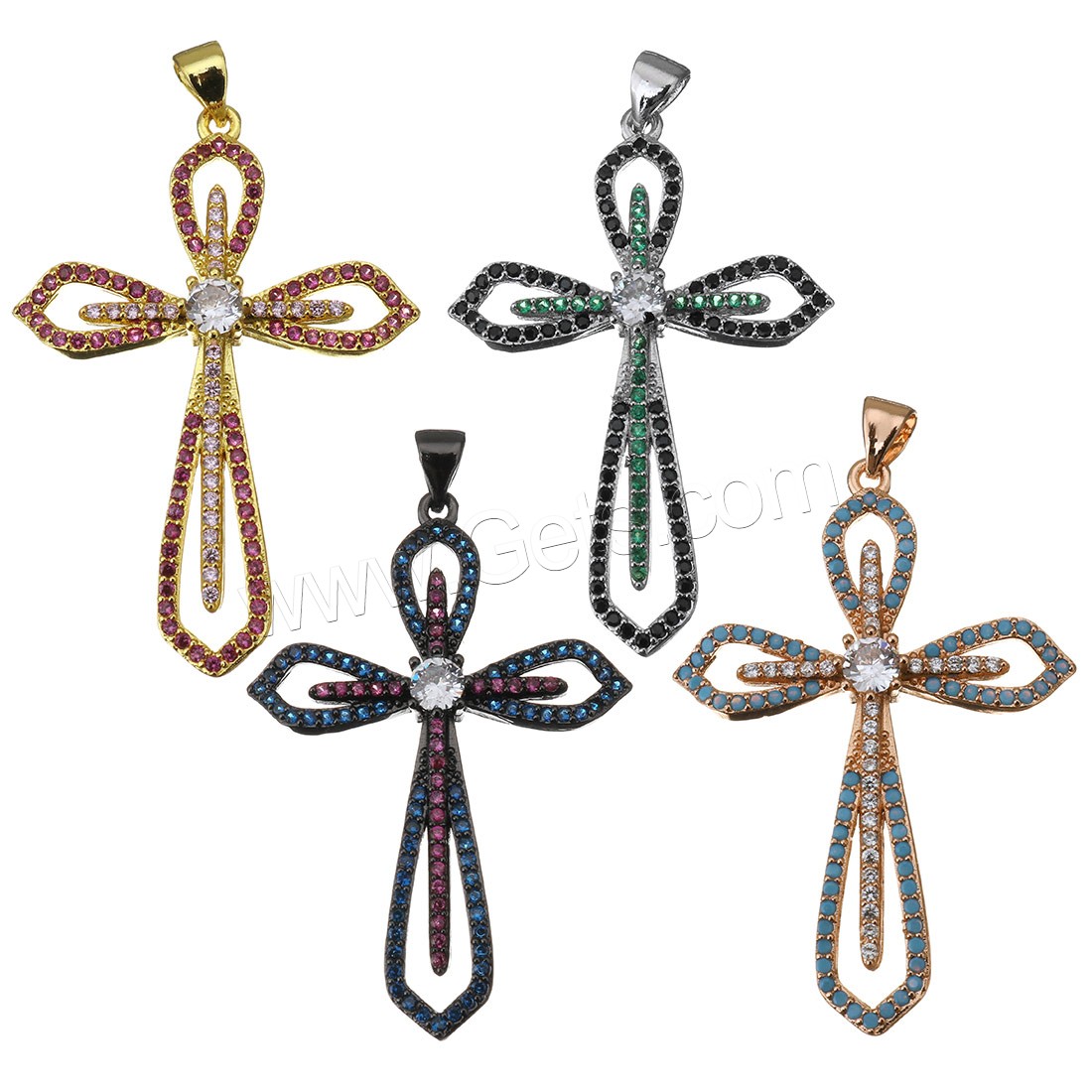 Brass Cross Pendants, plated, micro pave cubic zirconia, more colors for choice, 28x42x4mm, Hole:Approx 4mm, Sold By PC