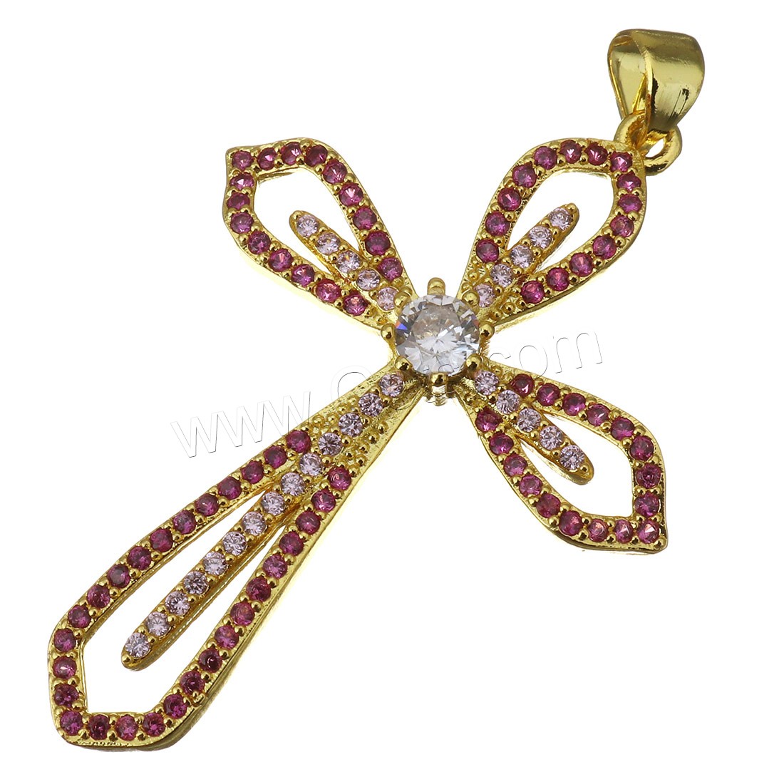 Brass Cross Pendants, plated, micro pave cubic zirconia, more colors for choice, 28x42x4mm, Hole:Approx 4mm, Sold By PC