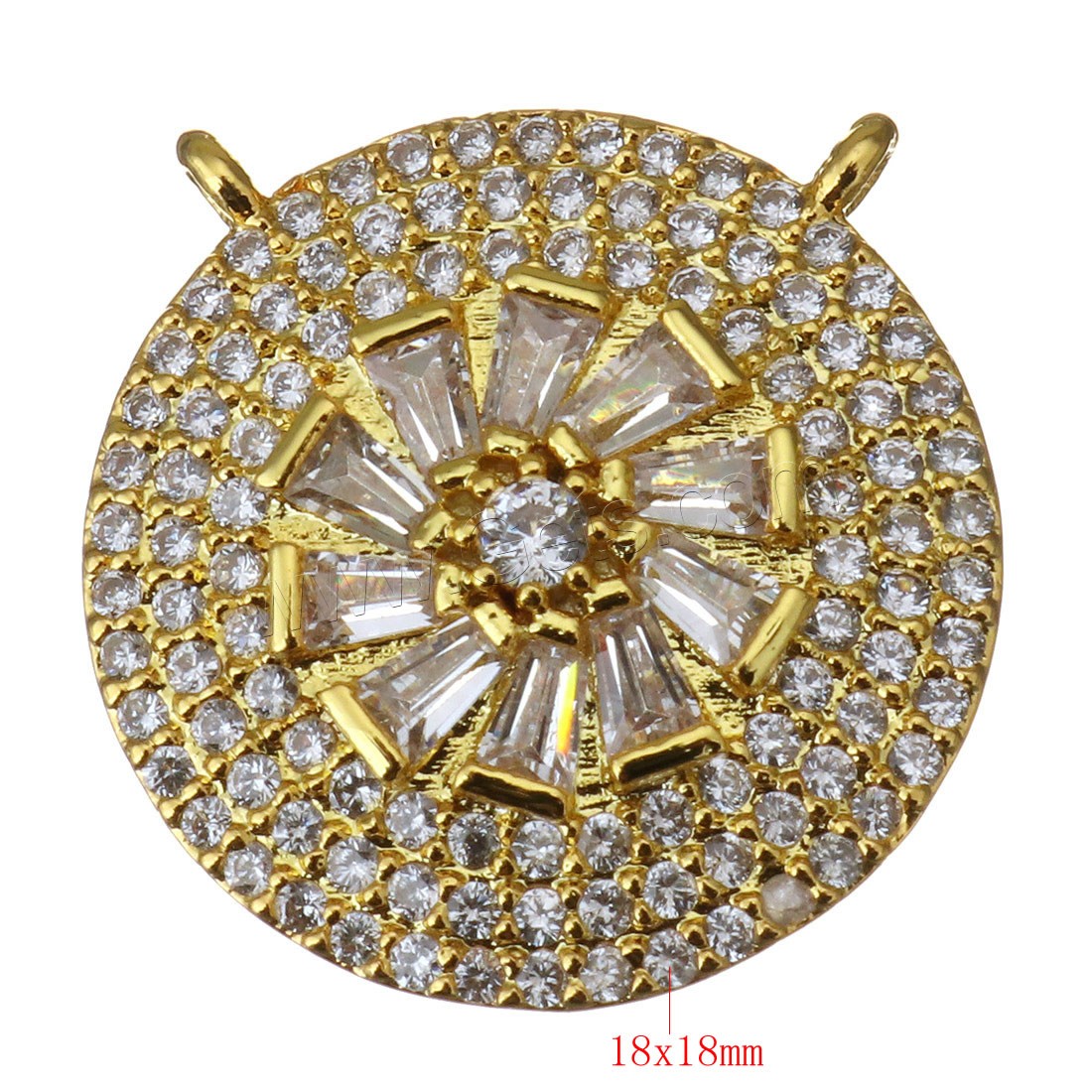 Cubic Zirconia Micro Pave Brass Pendant, Flat Round, plated, micro pave cubic zirconia & double-hole, more colors for choice, 18x18x4mm, Hole:Approx 1mm, Sold By PC