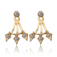 Zinc Alloy Split Earring, gold color plated, for woman & with rhinestone & hollow 