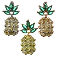 Colgantes de fruta de latón, metal, Piña, chapado, micro arcilla de zirconia cúbica, más colores para la opción, 12.5x25x7mm, agujero:aproximado 2x4mm, Vendido por UD