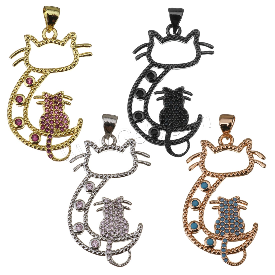 Animal Brass Pendants, Cat, plated, micro pave cubic zirconia, more colors for choice, 20x33x2mm, Hole:Approx 4mm, Sold By PC