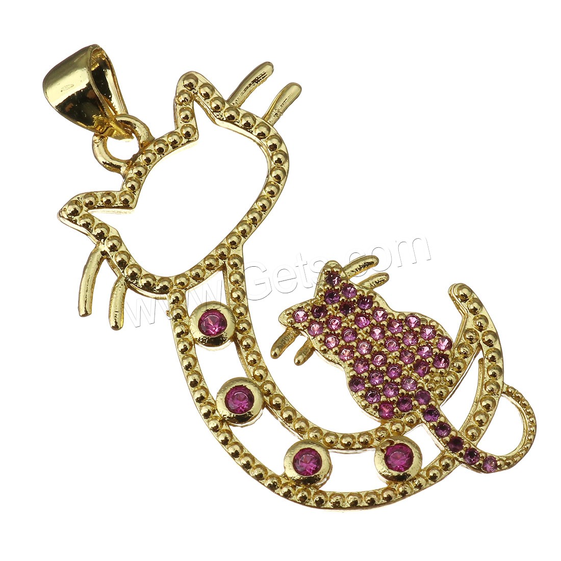 Animal Brass Pendants, Cat, plated, micro pave cubic zirconia, more colors for choice, 20x33x2mm, Hole:Approx 4mm, Sold By PC