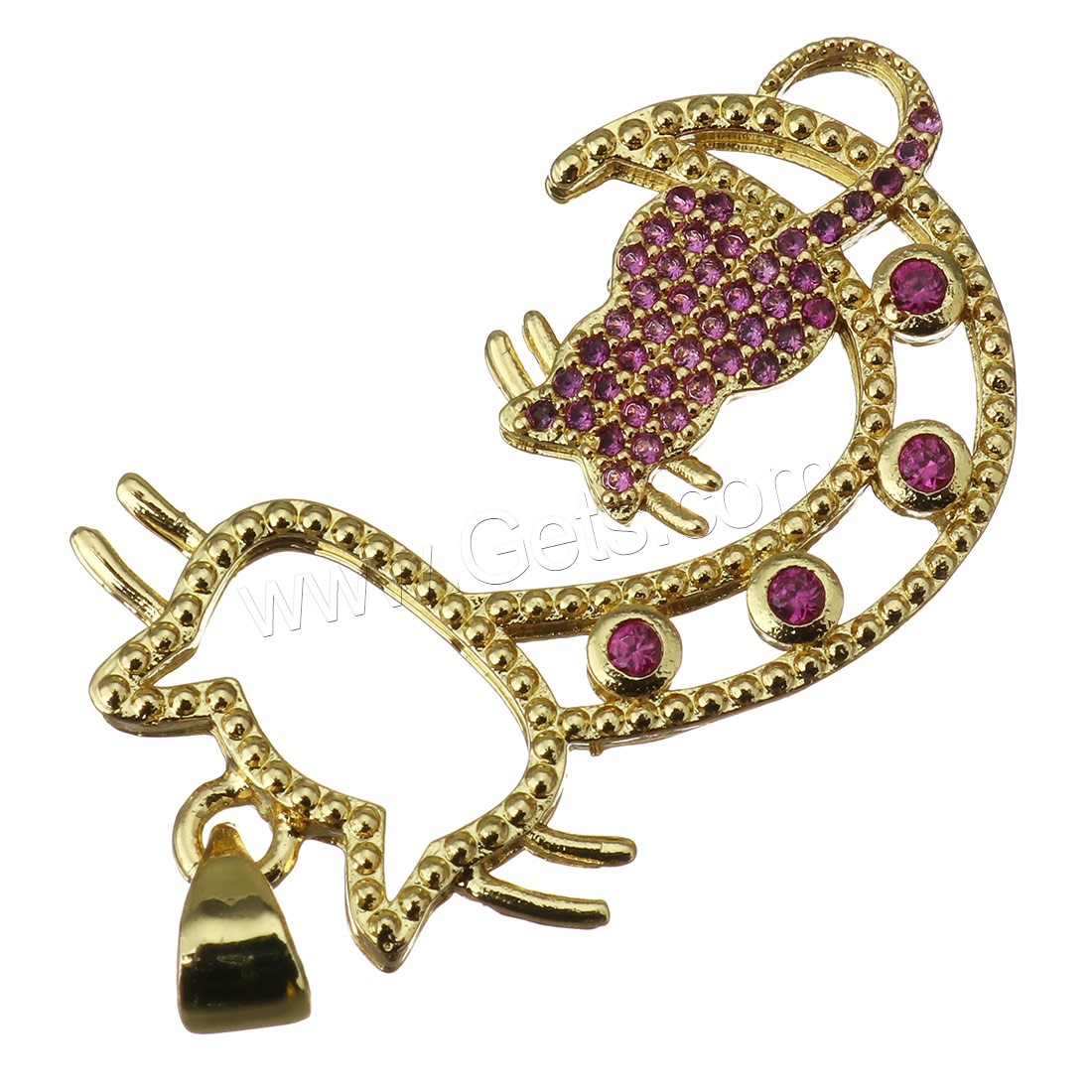 Animal Brass Pendants, Cat, plated, micro pave cubic zirconia, more colors for choice, 20x33x2mm, Hole:Approx 4mm, Sold By PC