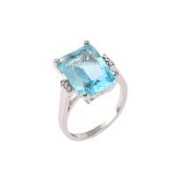 Zinc Alloy Finger Ring, with Sapphire​, platinum color plated & for woman 