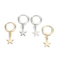 Brass Huggie Hoop Earring, Star, plated, for woman 