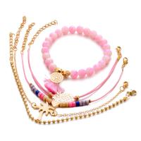 aleación de zinc Pulsera, con Cuentas de vidrio, chapado en color dorado, 5 piezas & unisexo, longitud:aproximado 7.49 Inch, 5Strandsfilamento/Set, Vendido por Set