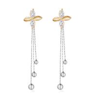 Brass Split Earring, Tassel, plated, detachable & for woman & with cubic zirconia 