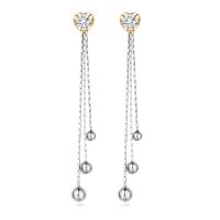 Brass Split Earring, Tassel, plated, detachable & for woman & with cubic zirconia 