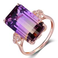 Zinc Alloy Finger Ring, rose gold color plated & for woman & with cubic zirconia & faceted, purple, nickel, lead & cadmium free 