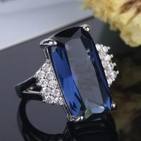 Zinc Alloy Finger Ring, silver color plated & for woman & with cubic zirconia, blue, nickel, lead & cadmium free 