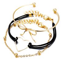 aleación de zinc Pulsera, con 2inch extender cadena, chapado en color dorado, tres piezas & giro oval & para mujer & hueco, longitud:aproximado 7 Inch, 3Strandsfilamento/Grupo, Vendido por Grupo