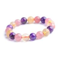 Strawberry Quartz Bracelet, with Amethyst & Rutilated Quartz, polished, Unisex, multi-colored, 9-9.8mm Approx 7.5 Inch 