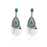 Fashion Fringe Earrings, Zinc Alloy, with turquoise, Teardrop, plated, for woman, nickel, lead & cadmium free, 62mm 