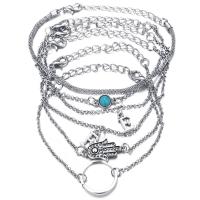 aleación de zinc Pulsera, con Acrílico, con 2inch extender cadena, Carta del alfabeto, chapado en color de plata, 6 piezas & ajustable & cadena oval & para mujer, plateado, longitud:aproximado 8 Inch, 6Strandsfilamento/Grupo, Vendido por Grupo