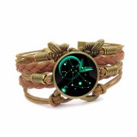 cuir PU bracelet, avec verre & alliage de zinc, avec 5cm chaînes de rallonge, Plaqué de couleur de bronze antique, constellation bijoux & temps bijou bijoux & unisexe & styles différents pour le choix, 25mm Environ 6.2 pouce, Vendu par brin