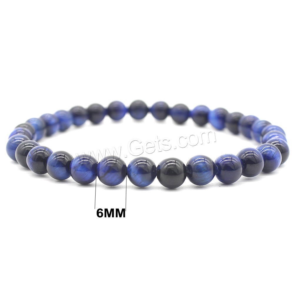 Tiger Eye Stone Bracelets, Round, natural, Unisex & different size for choice, blue, Length:Approx 7 Inch, Sold By PC