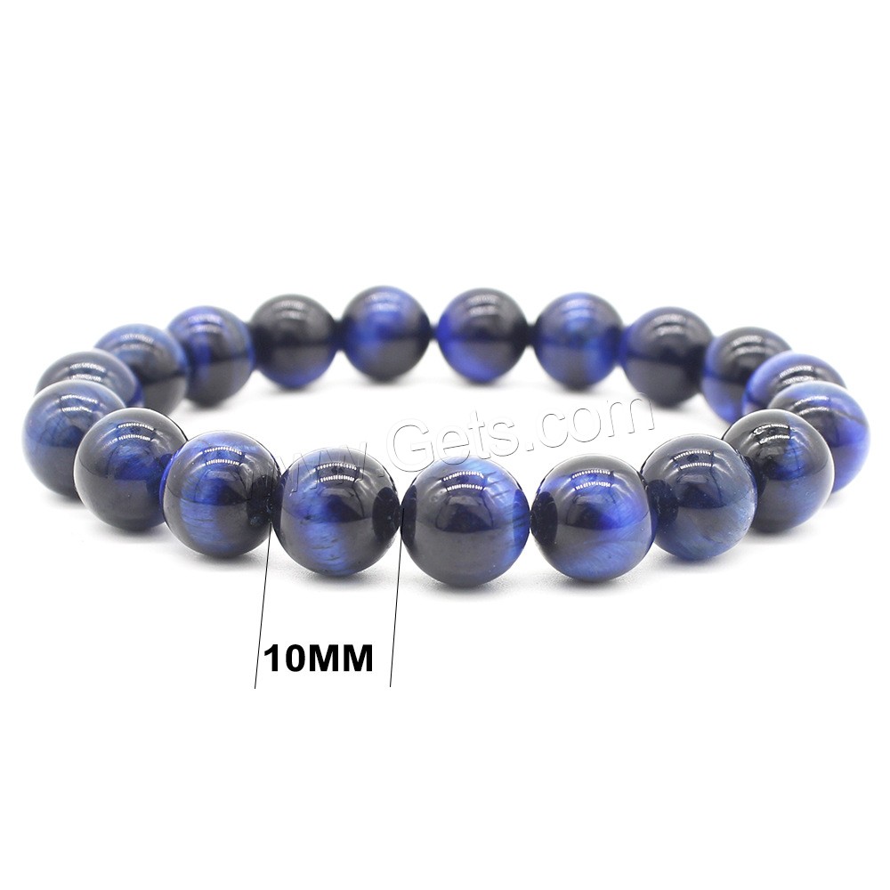 Tiger Eye Stone Bracelets, Round, natural, Unisex & different size for choice, blue, Length:Approx 7 Inch, Sold By PC