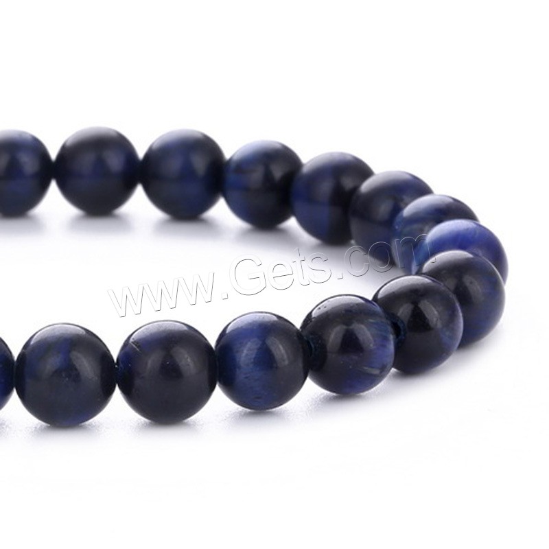 Tiger Eye Stone Bracelets, Round, natural, Unisex & different size for choice, blue, Length:Approx 7 Inch, Sold By PC