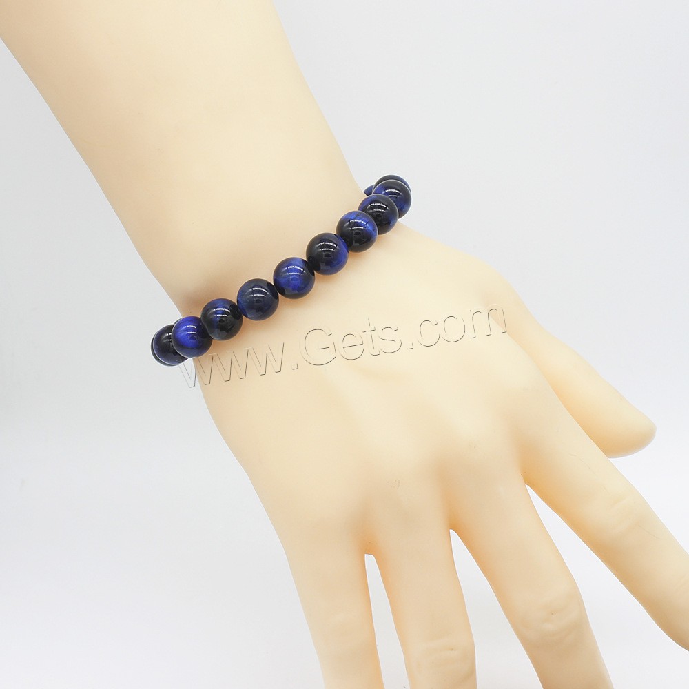 Tiger Eye Stone Bracelets, Round, natural, Unisex & different size for choice, blue, Length:Approx 7 Inch, Sold By PC