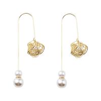 Boucle d'oreille en alliage de zinc en plastique perle, avec Plastique ABS perle, Placage de couleur d'or, styles différents pour le choix & pour femme & avec strass, sans plomb et cadmium, Vendu par paire