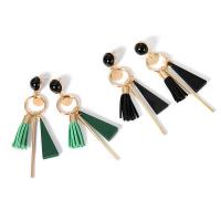 Zinc Alloy Tassel Earring, with PU Leather & Gemstone, zinc alloy post pin, gold color plated, for woman 