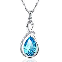 Sterling Silver Pendants, Alloy, Teardrop, for woman & with rhinestone nickel, lead & cadmium free, 36mmx11mm 