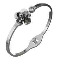 Stainless Steel Bangle, Flower, 17mm, Inner Approx 