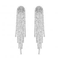 Fashion Fringe Earrings, Zinc Alloy, Tassel, silver color plated, for woman & with rhinestone, nickel, lead & cadmium free 