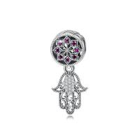 Pendentifs en strass argent , Argent sterling 925, Main de Fatma, pour femme & avec strass, 27mmx11mm, Vendu par PC