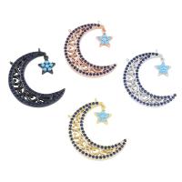 Cubic Zirconia Micro Pave Brass Connector, Moon and Star, plated, micro pave cubic zirconia & 1/1 loop Approx 1mm 