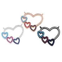 Cubic Zirconia Micro Pave Brass Connector, Heart, plated, micro pave cubic zirconia & 1/1 loop Approx 1mm 