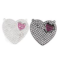 Cubic Zirconia Micro Pave Brass Connector, Heart, plated, micro pave cubic zirconia & 1/1 loop Approx 1mm 