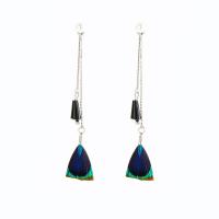 Fashion Tassel Earring, Zinc Alloy, silver color plated, folk style & for woman, blue 