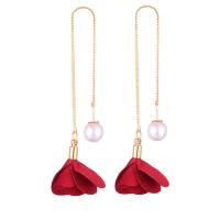 alliage de zinc boucles d'oreilles chaîne, fleur, Placage, pour femme, plus de couleurs à choisir, protéger l'environnement, sans nickel, plomb et cadmium, 135mm, Vendu par paire